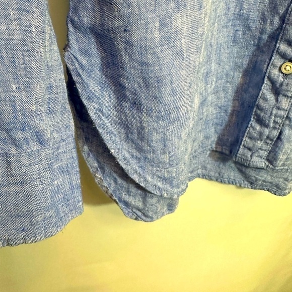 LL Bean Womens Linen Shirt Blue Chambray Blouse Top Buttons Long Sleeve Beach XS - Picture 12 of 14